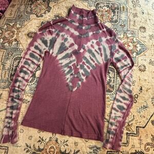 Free People Turtleneck Long Sleeve Tie Dye Boho Women's Top Small Mock Neck